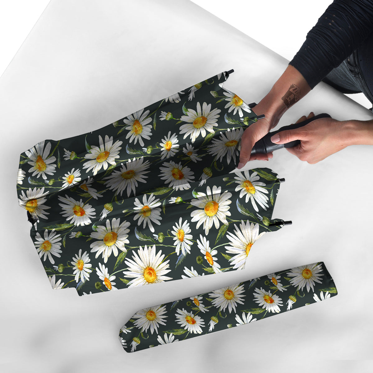 White Daisy Watercolor Print Pattern Umbrella-grizzshop