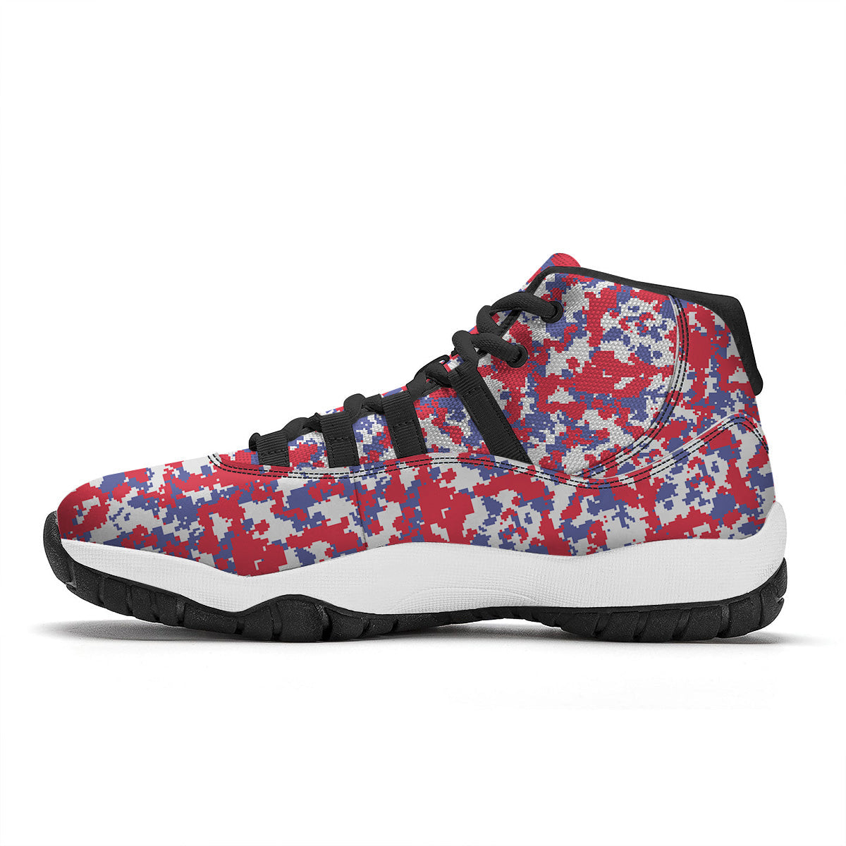 White Digital Camo And Blue Red Print Black Bball Shoes-grizzshop