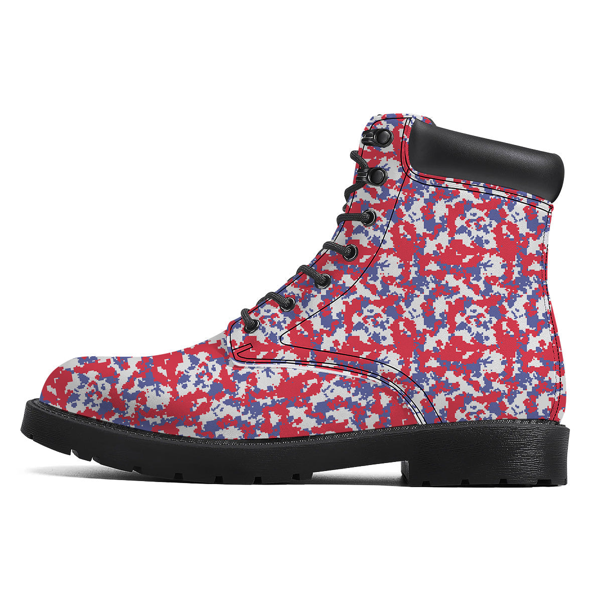 White Digital Camo And Blue Red Print Boots-grizzshop