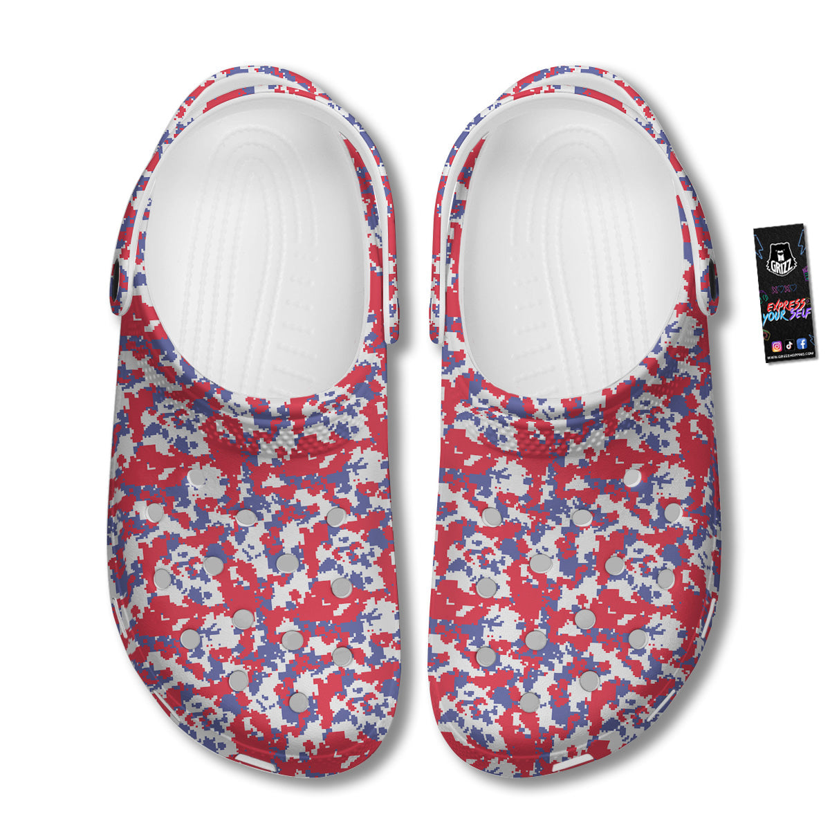 White Digital Camo And Blue Red Print Clog-grizzshop