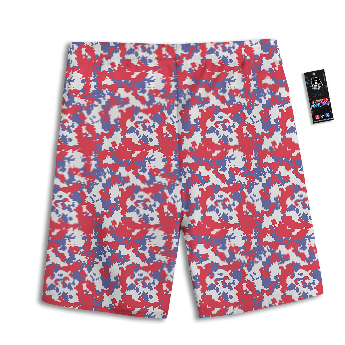 White Digital Camo And Blue Red Print Men's Athletic Shorts