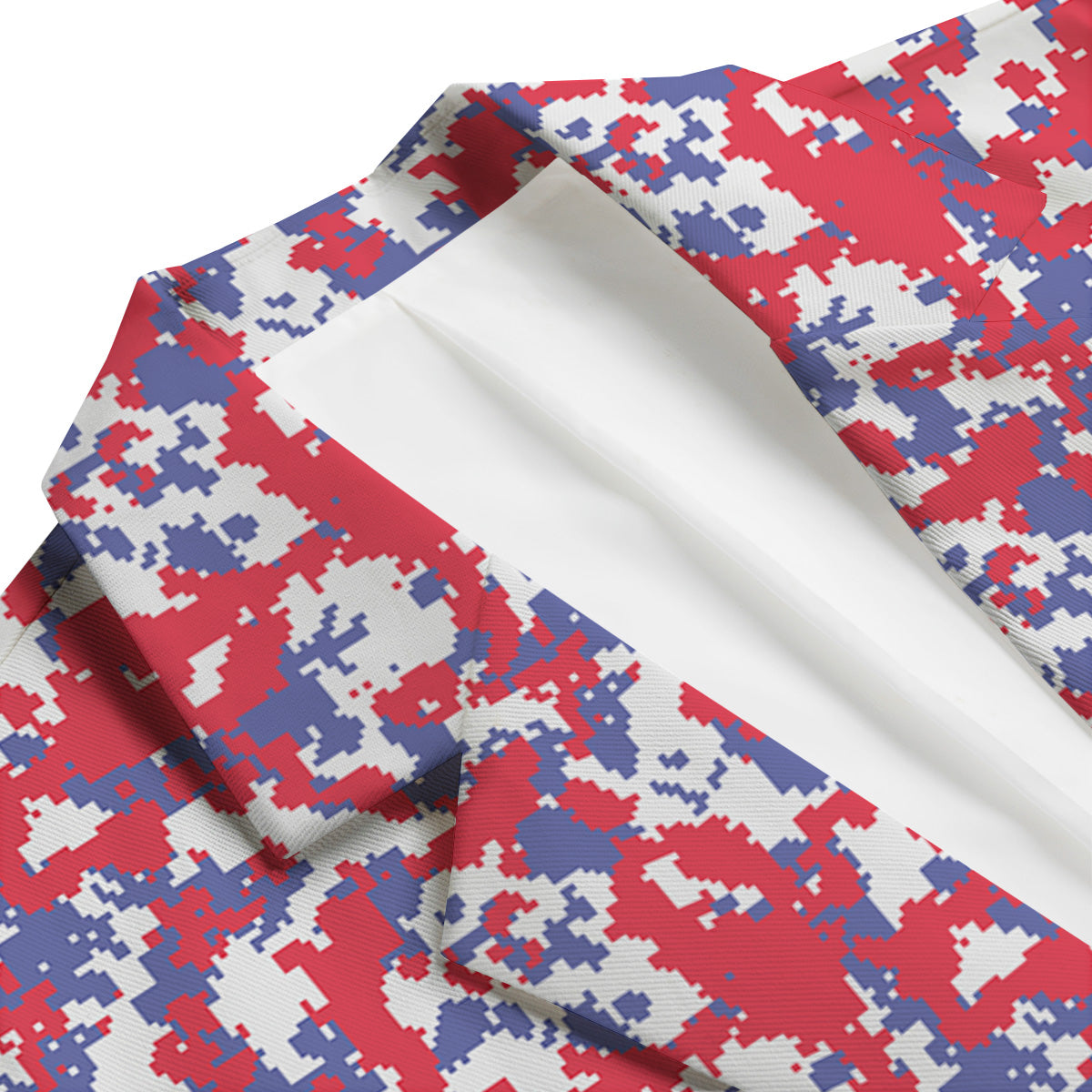 White Digital Camo And Blue Red Print Men's Blazer-grizzshop