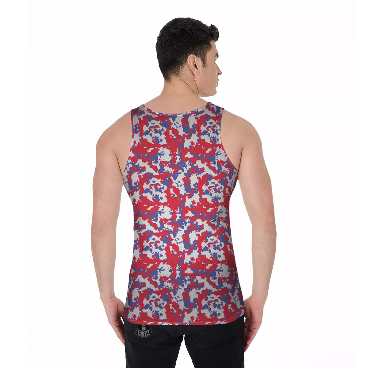 White Digital Camo And Blue Red Print Men's Tank Top-grizzshop