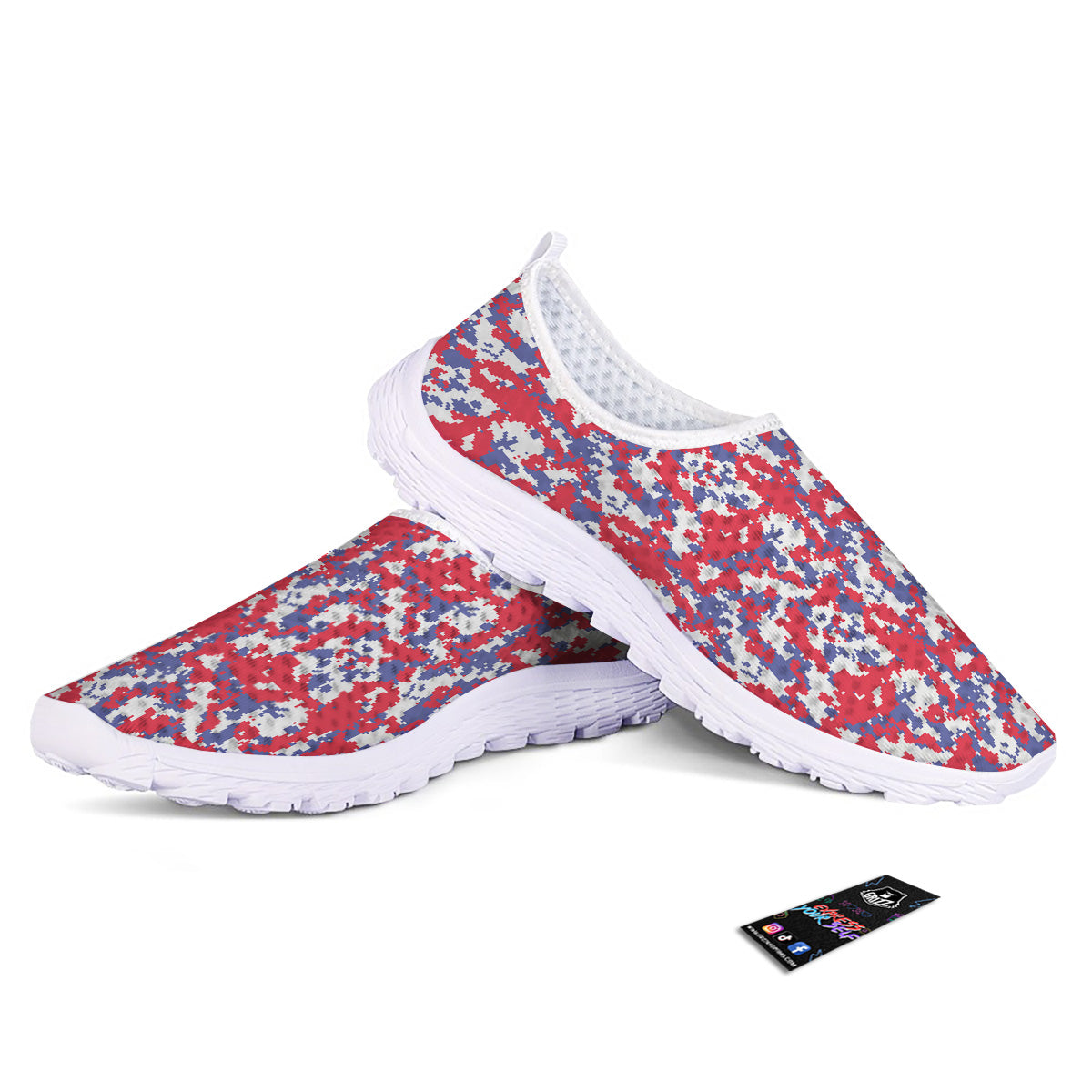 White Digital Camo And Blue Red Print Nurse Shoes-grizzshop