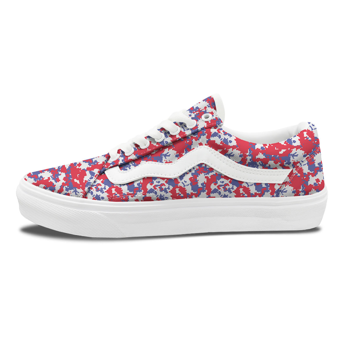 White Digital Camo And Blue Red Print Skate Shoes-grizzshop