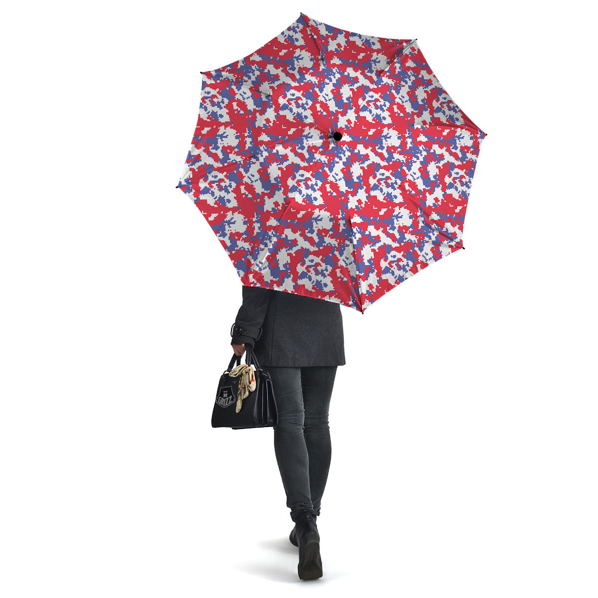 White Digital Camo And Blue Red Print Umbrella-grizzshop
