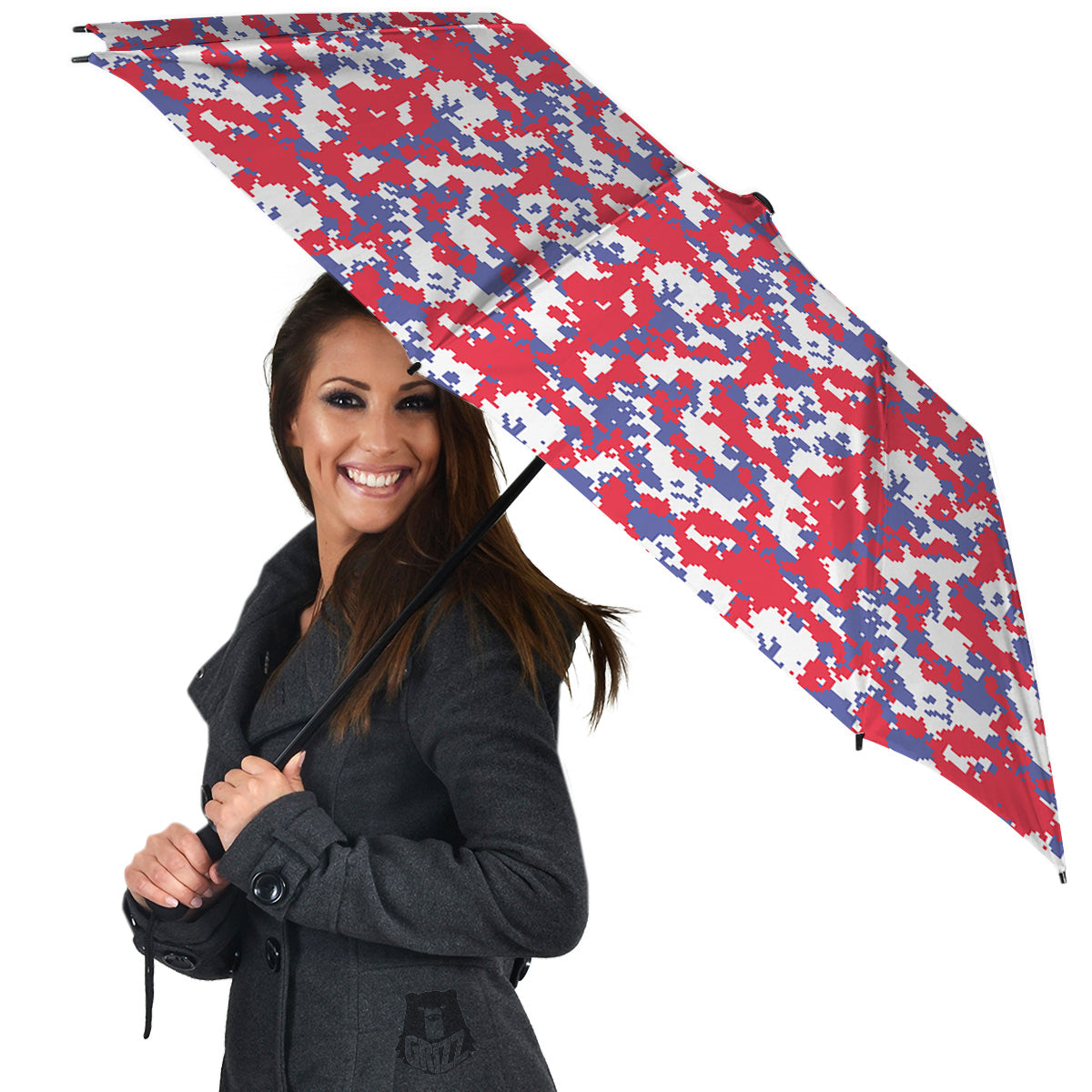 White Digital Camo And Blue Red Print Umbrella-grizzshop