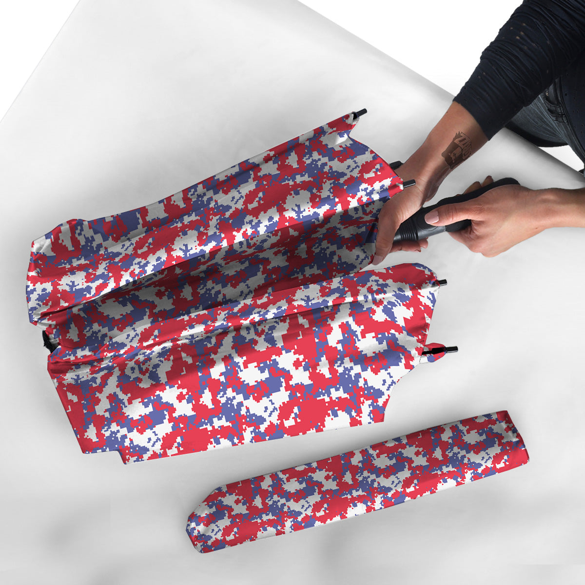 White Digital Camo And Blue Red Print Umbrella-grizzshop