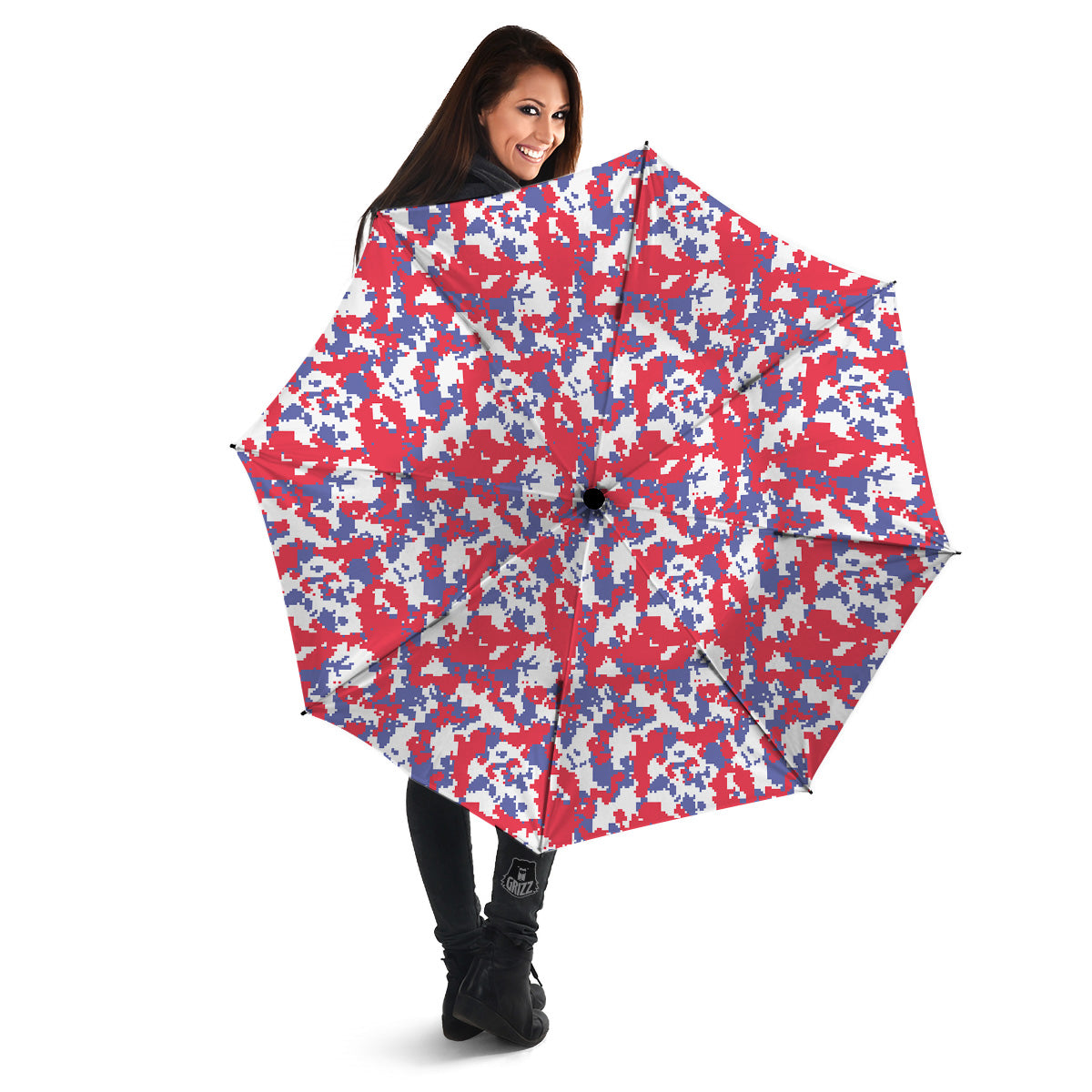 White Digital Camo And Blue Red Print Umbrella-grizzshop