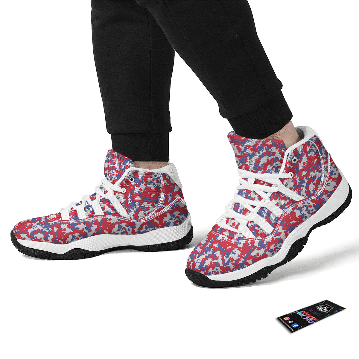 White Digital Camo And Blue Red Print White Bball Shoes-grizzshop