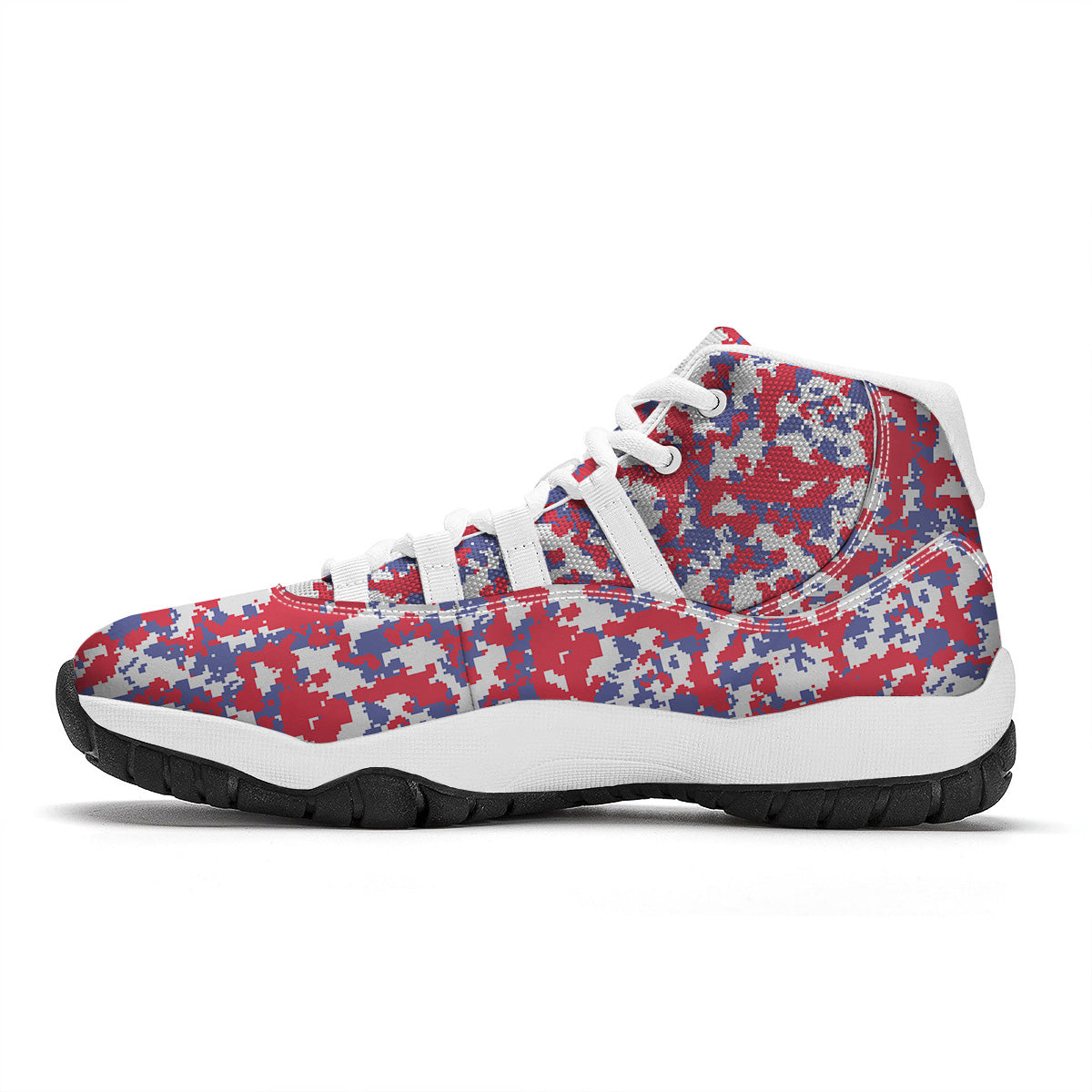 White Digital Camo And Blue Red Print White Bball Shoes-grizzshop