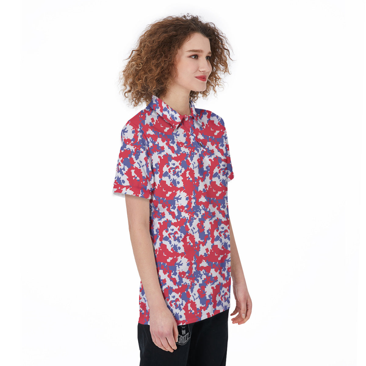 White Digital Camo And Blue Red Print Women's Golf Shirts-grizzshop
