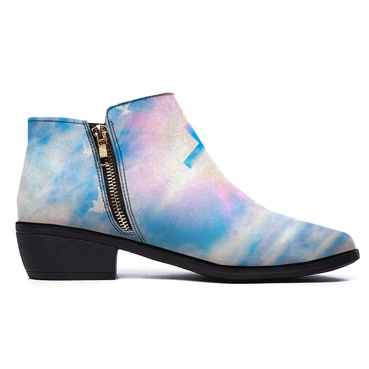 White Doves And Christian Cross Print Ankle Boots-grizzshop
