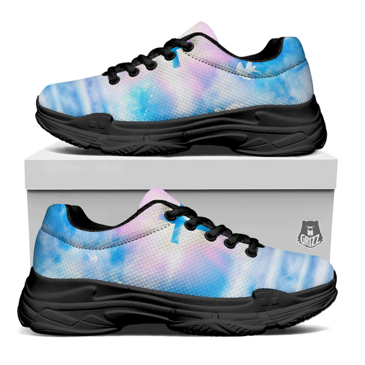 White Doves And Christian Cross Print Black Chunky Shoes-grizzshop