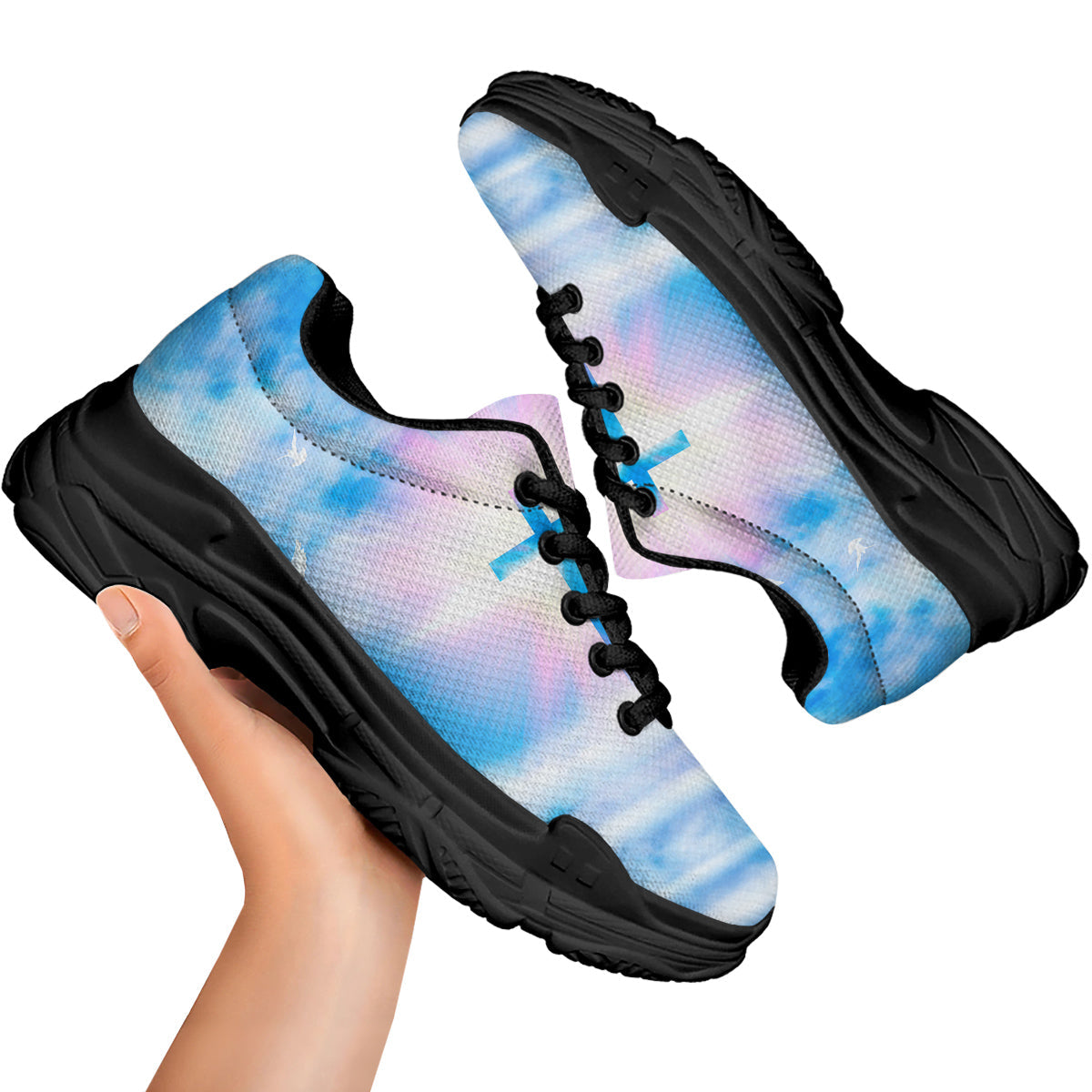 White Doves And Christian Cross Print Black Chunky Shoes-grizzshop