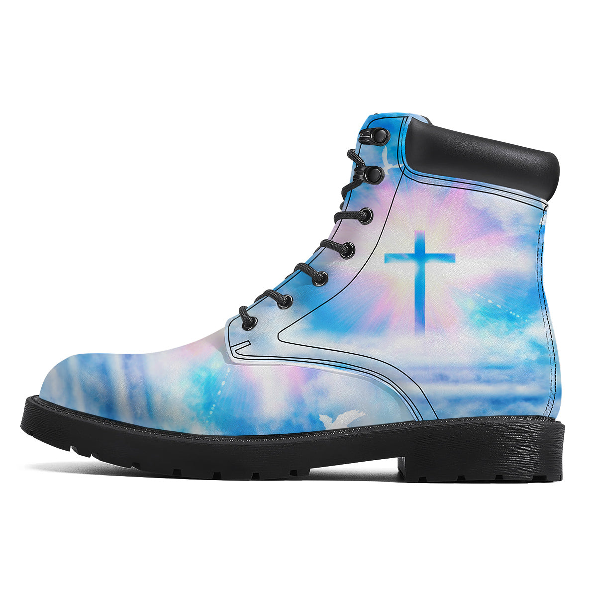 White Doves And Christian Cross Print Boots-grizzshop