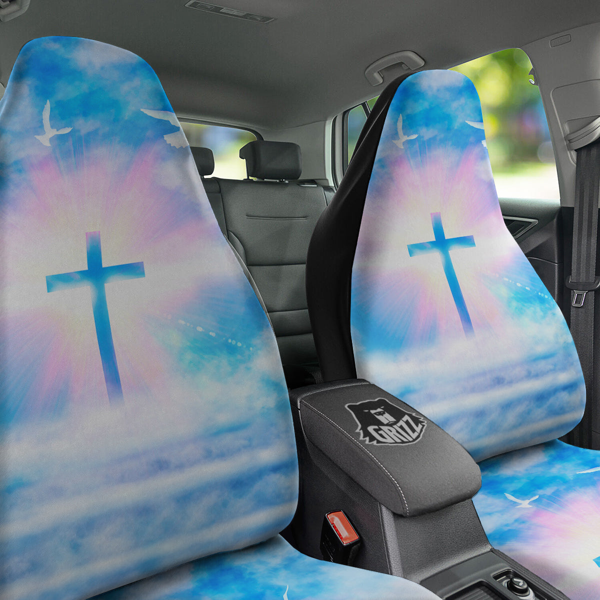 White Doves And Christian Cross Print Car Seat Covers-grizzshop