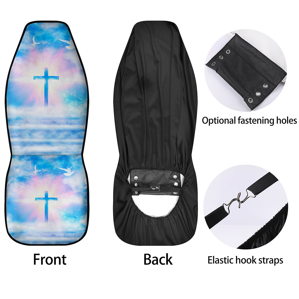 White Doves And Christian Cross Print Car Seat Covers-grizzshop
