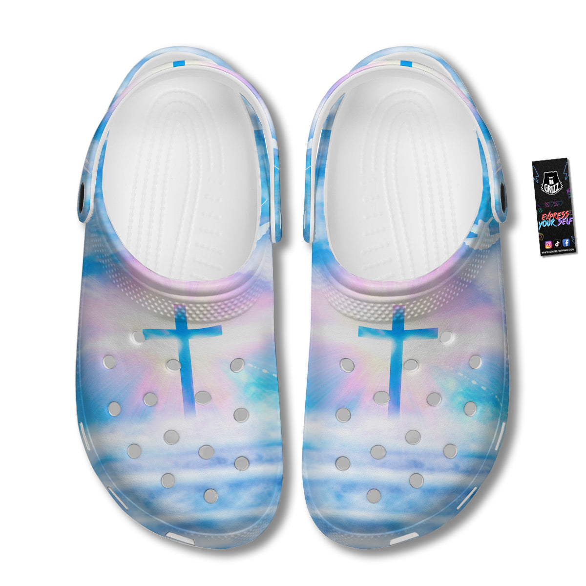 White Doves And Christian Cross Print Clog-grizzshop