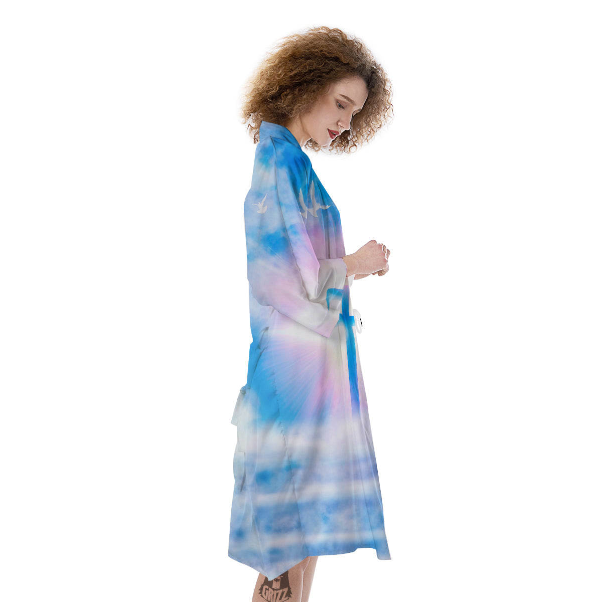 White Doves And Christian Cross Print Kimono-grizzshop