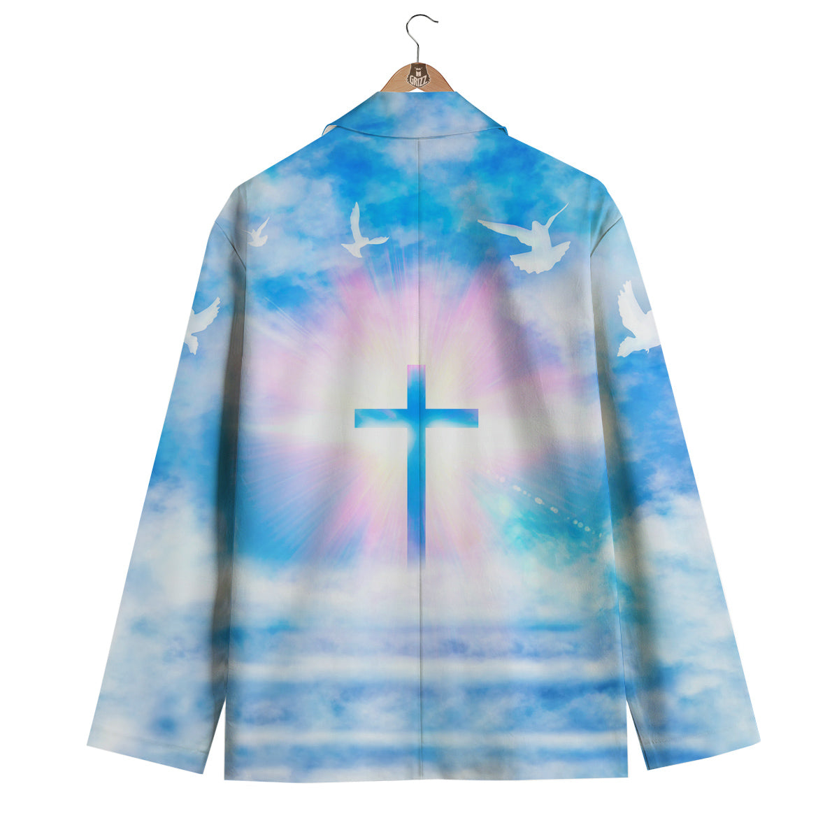 White Doves And Christian Cross Print Men's Blazer-grizzshop