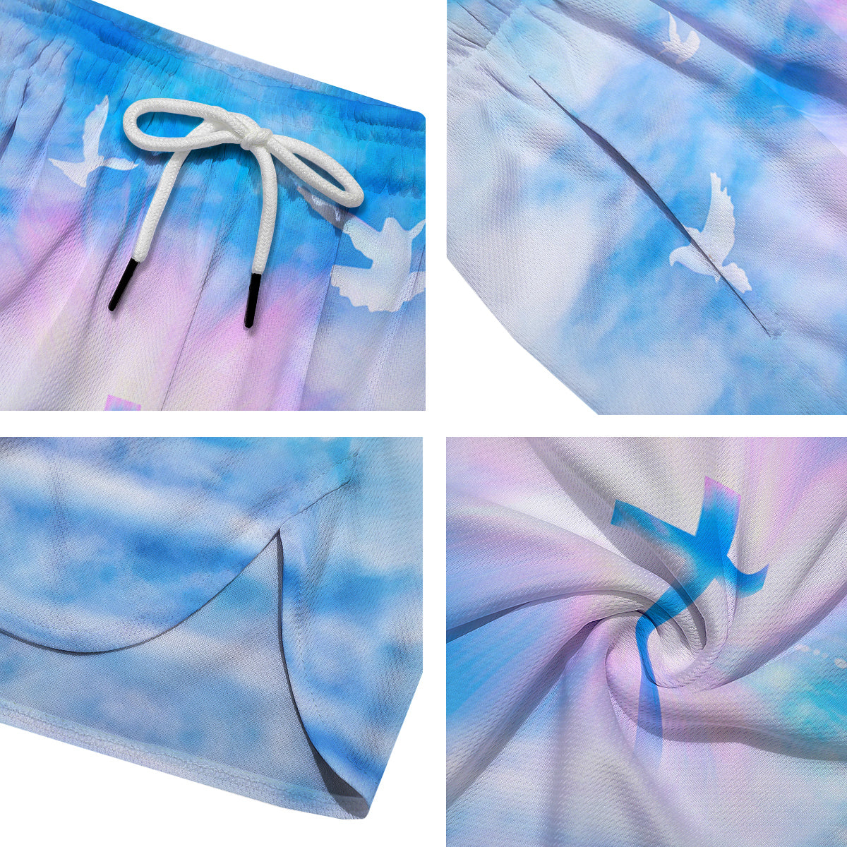 White Doves And Christian Cross Print Men's Running Shorts-grizzshop