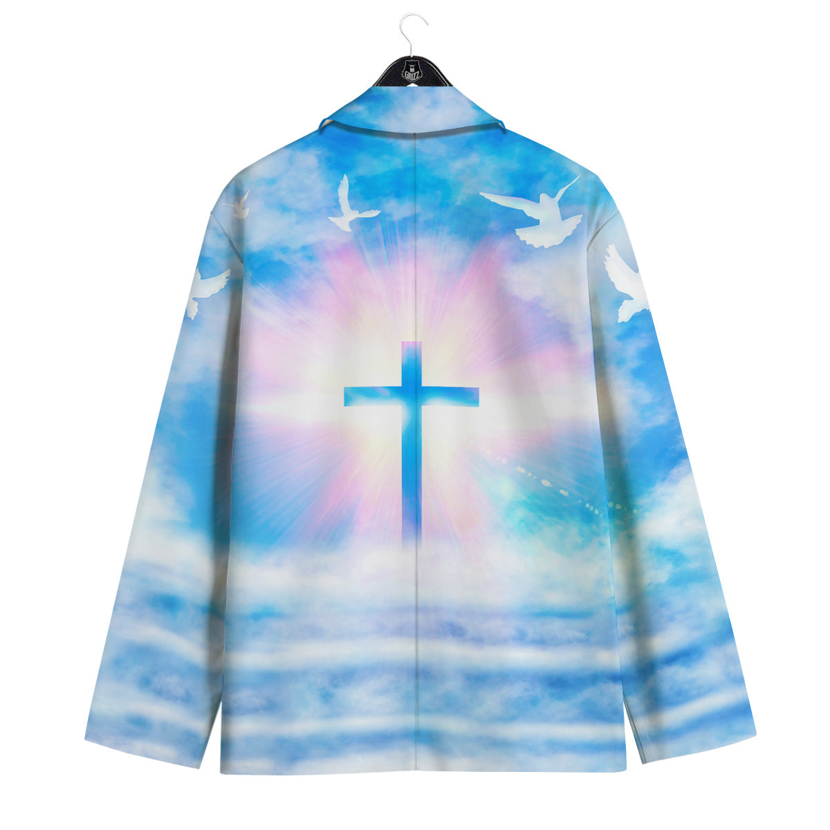 White Doves And Christian Cross Print Men's Sport Coat-grizzshop