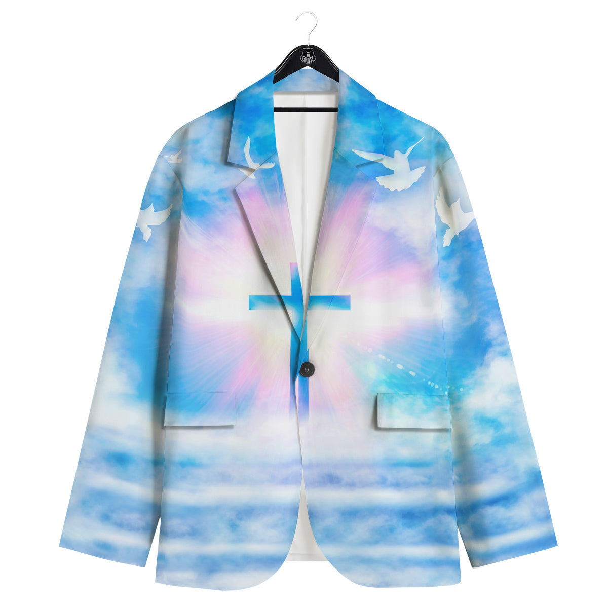 White Doves And Christian Cross Print Men's Sport Coat-grizzshop