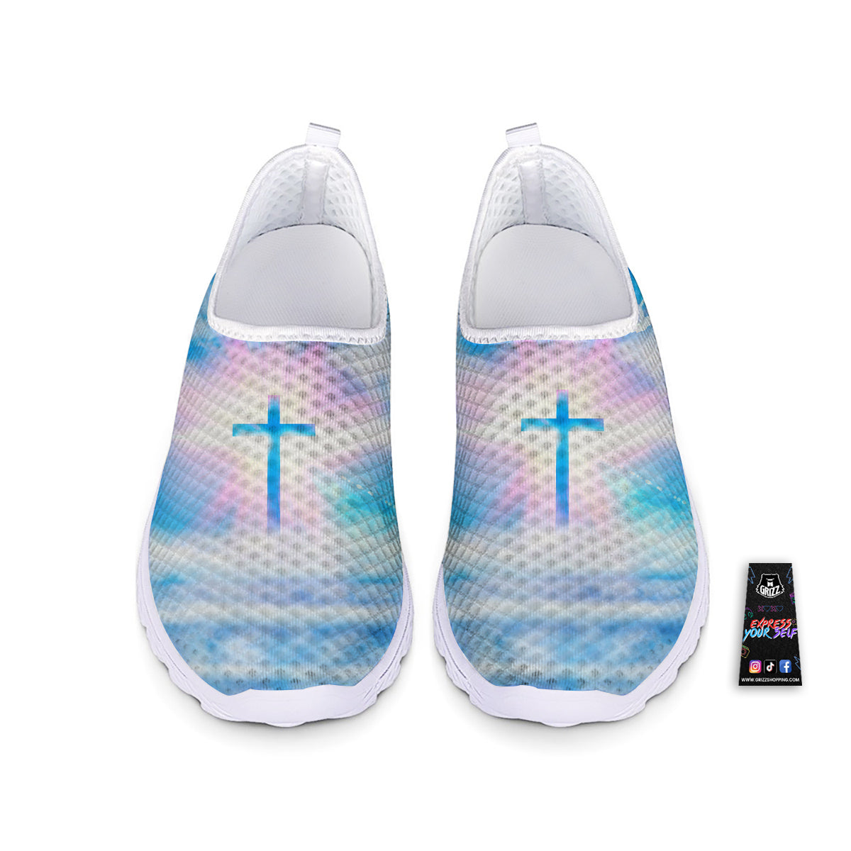 White Doves And Christian Cross Print Nurse Shoes-grizzshop