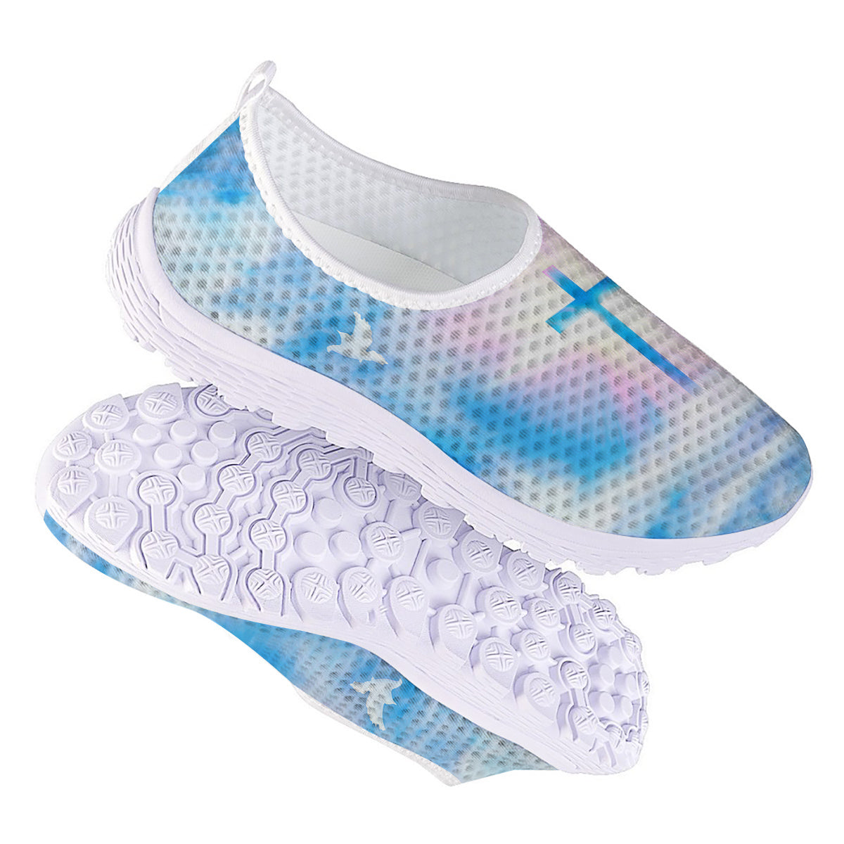 White Doves And Christian Cross Print Nurse Shoes-grizzshop