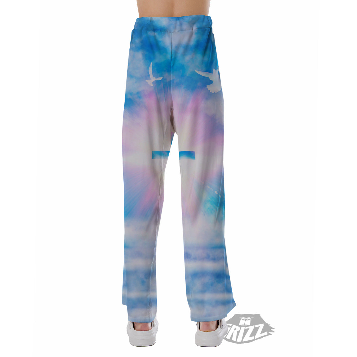 White Doves And Christian Cross Print Pajama Pants-grizzshop