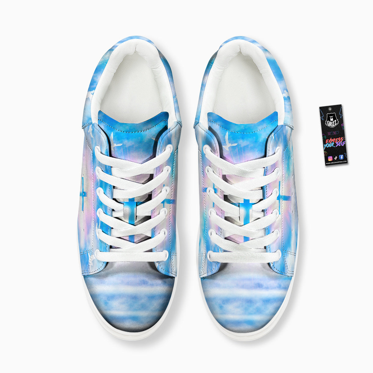 White Doves And Christian Cross Print Platform Shoes-grizzshop