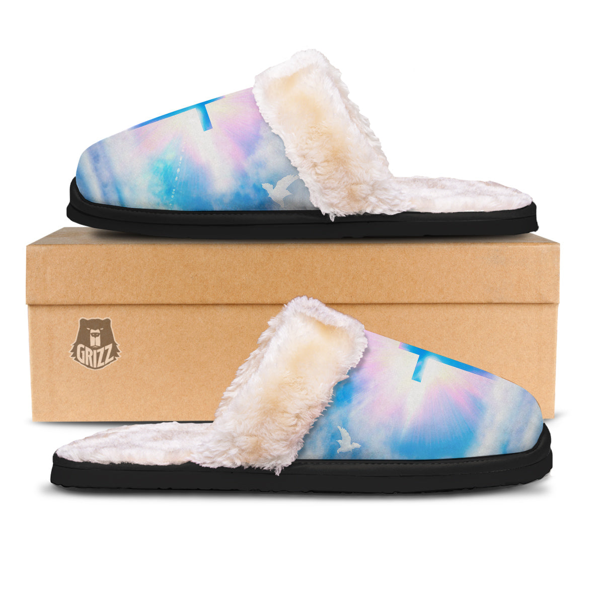White Doves And Christian Cross Print Slippers-grizzshop