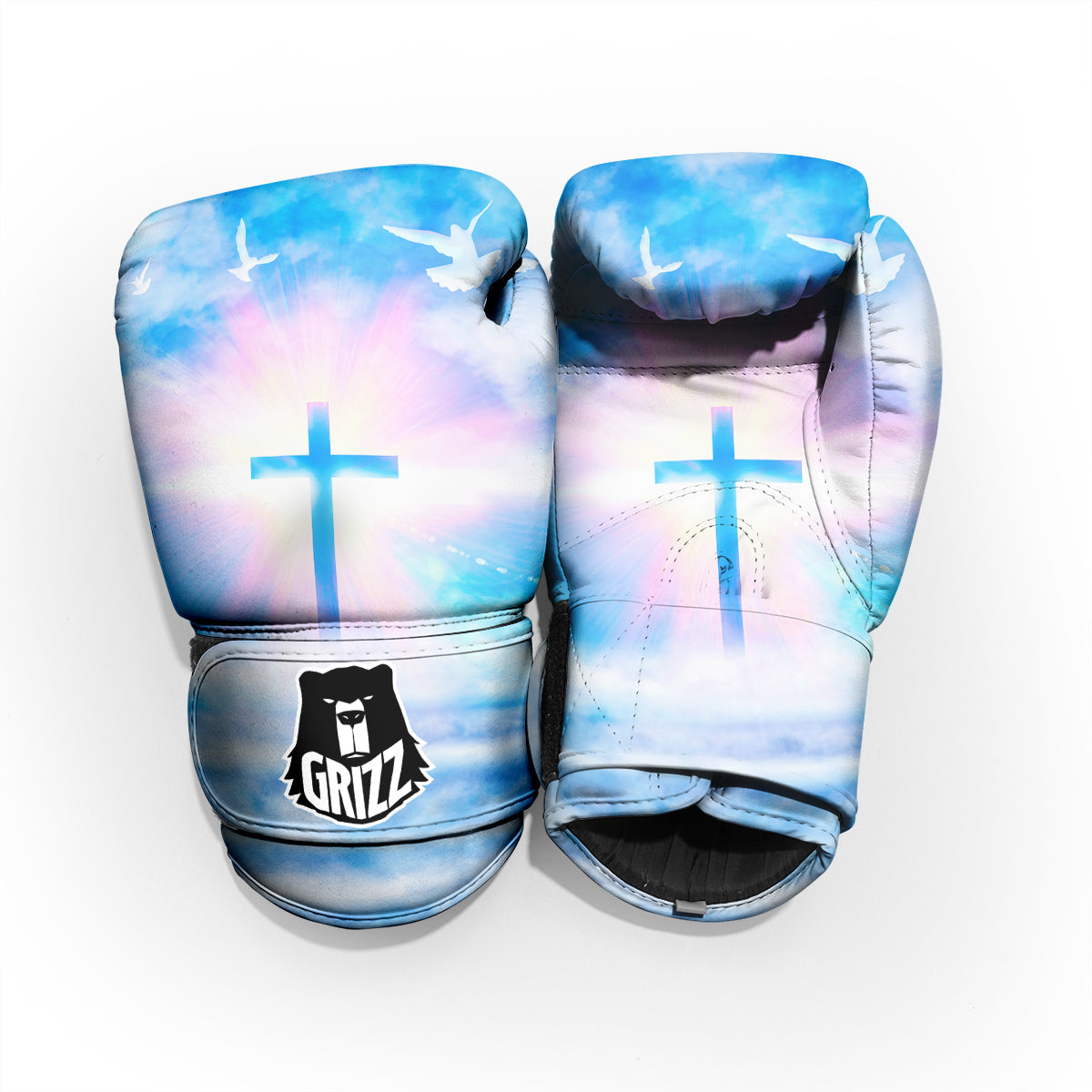 White Doves And Christian Cross Print Pro Boxing Glove