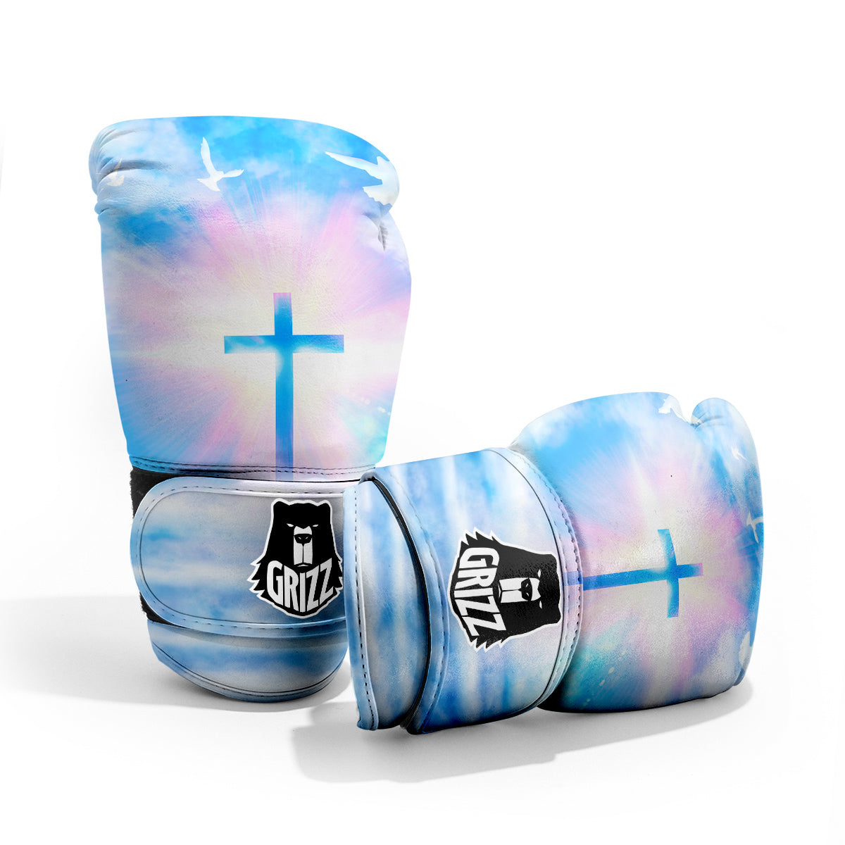 White Doves And Christian Cross Print Pro Boxing Glove