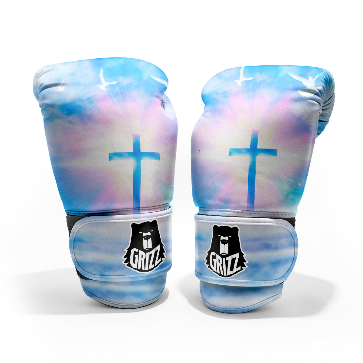 White Doves And Christian Cross Print Pro Boxing Glove