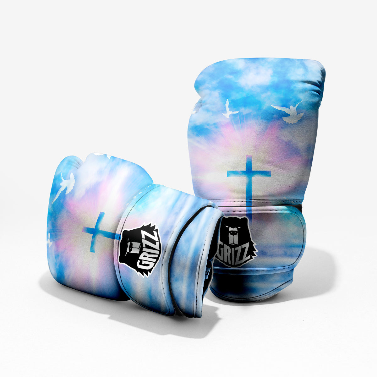 White Doves And Christian Cross Print Pro Boxing Glove