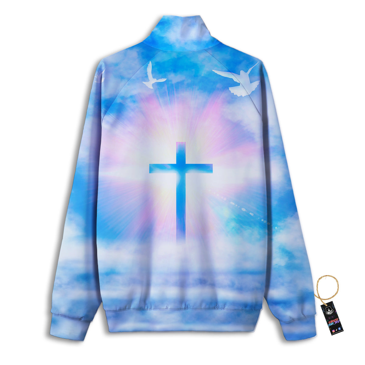 White Doves And Christian Cross Print Track Jacket-grizzshop