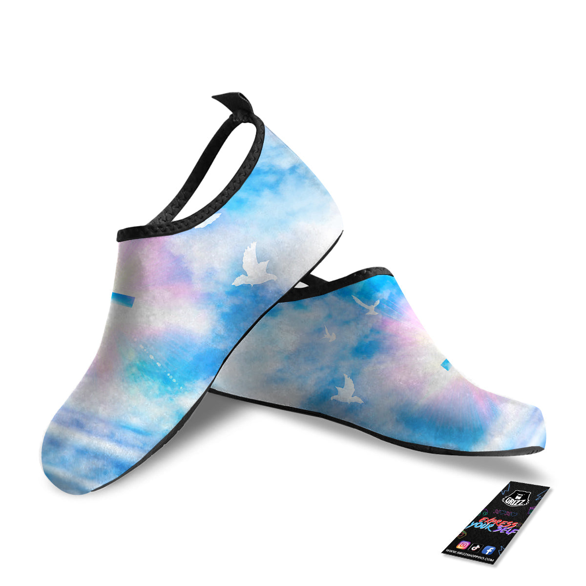 White Doves And Christian Cross Print Water Shoes-grizzshop