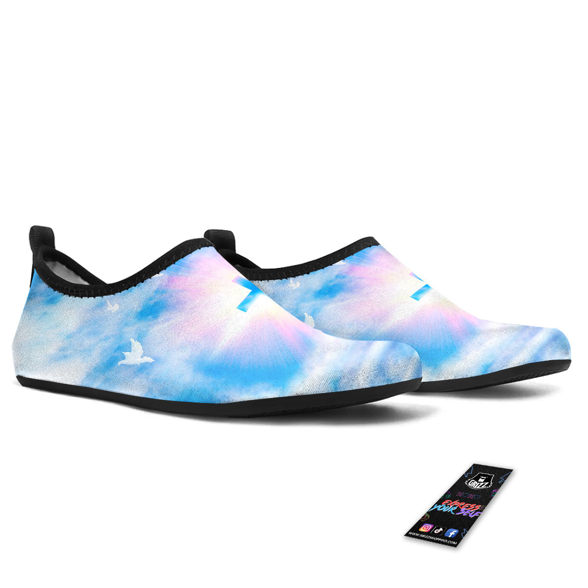 White Doves And Christian Cross Print Water Shoes-grizzshop