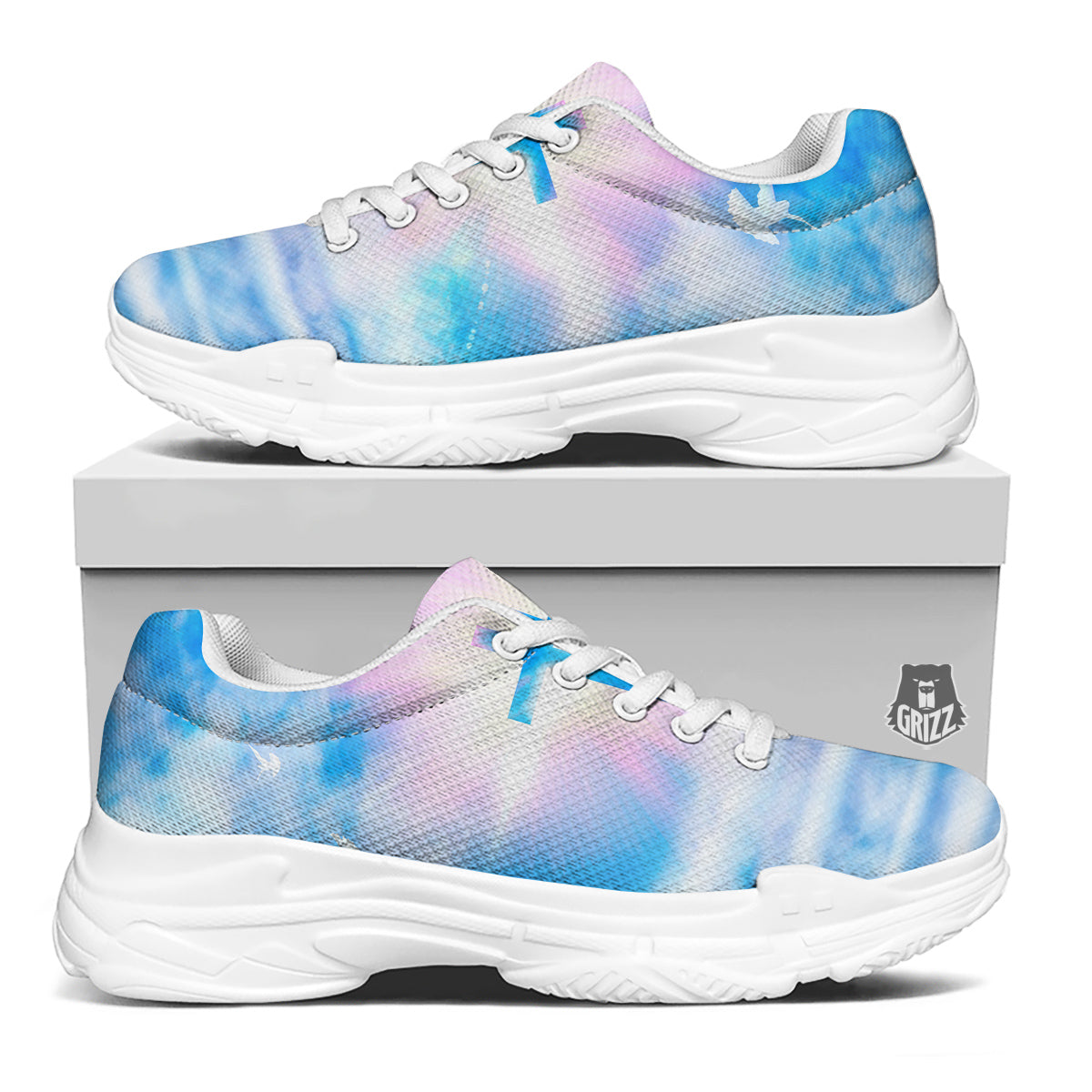 White Doves And Christian Cross Print White Chunky Shoes-grizzshop