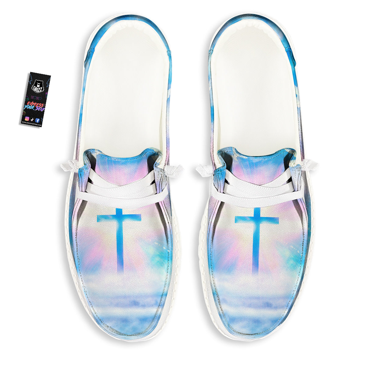 White Doves And Christian Cross Print White Loafers-grizzshop