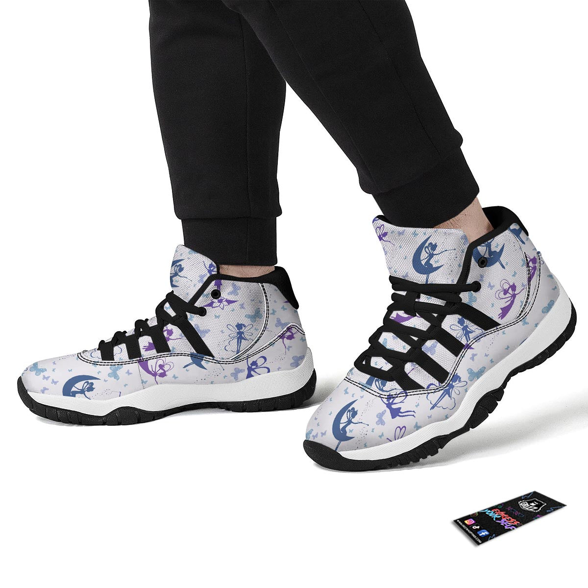 White Fairy Pattern Print Black Bball Shoes-grizzshop