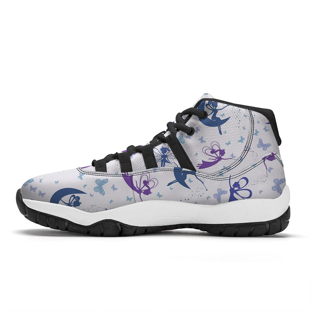 White Fairy Pattern Print Black Bball Shoes-grizzshop