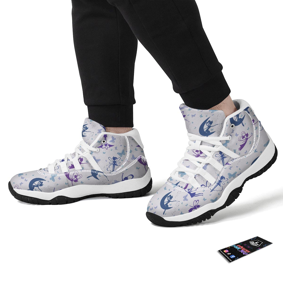 White Fairy Pattern Print White Bball Shoes-grizzshop