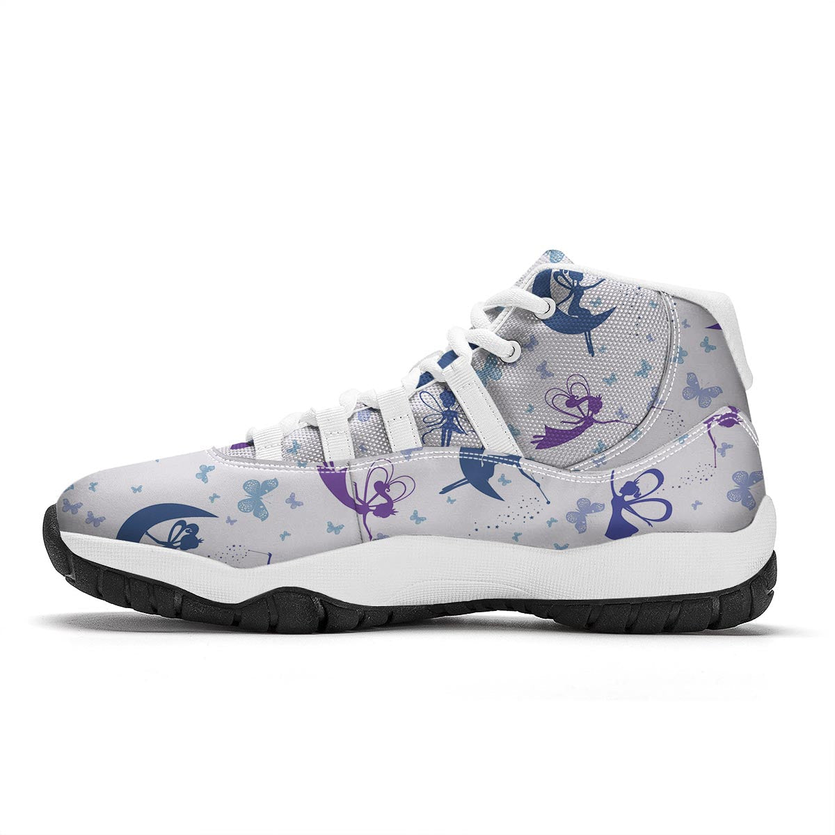 White Fairy Pattern Print White Bball Shoes-grizzshop