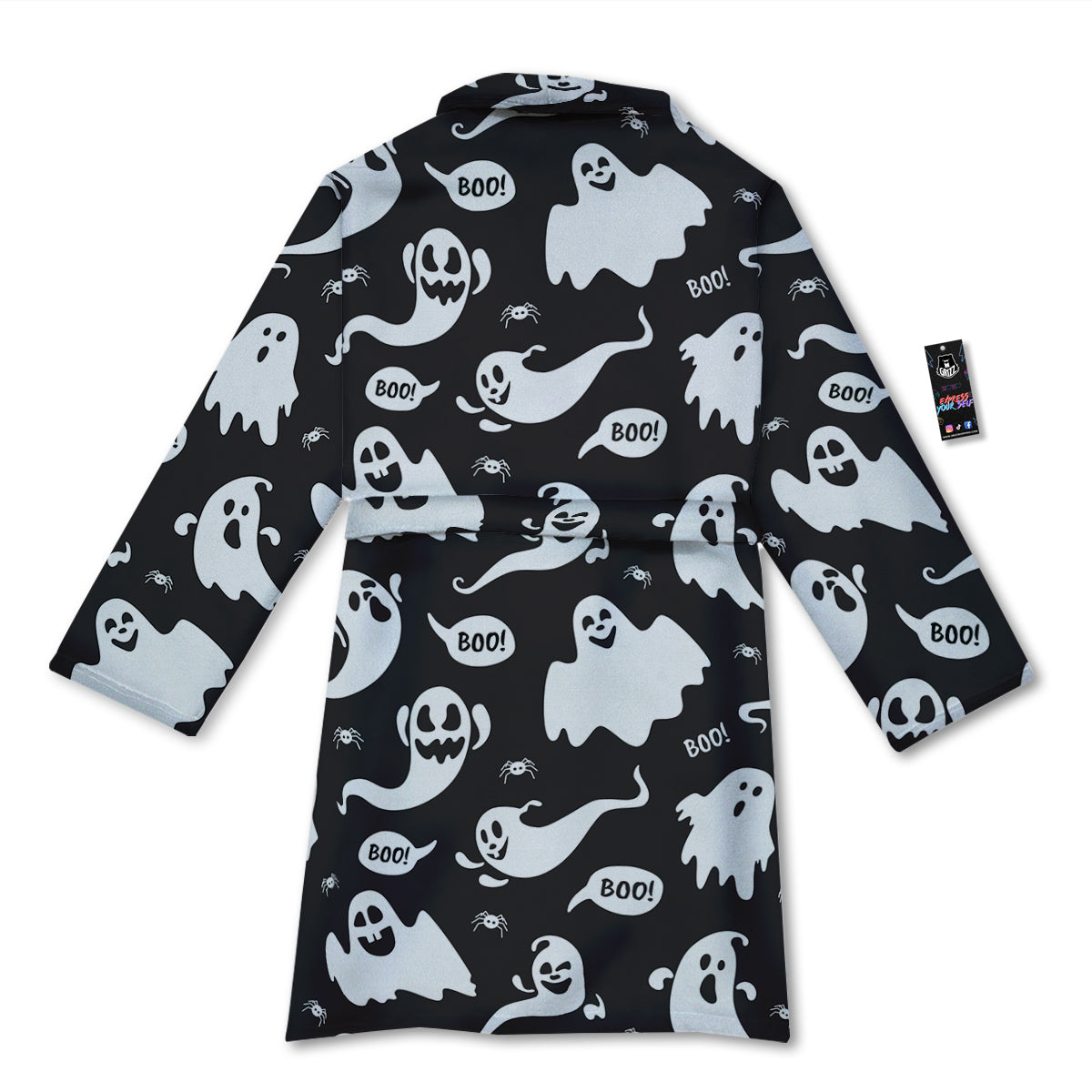 White Ghost Print Pattern Bathrobe-grizzshop