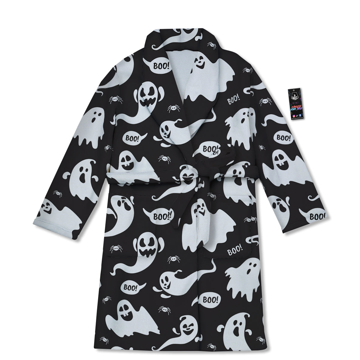 White Ghost Print Pattern Bathrobe-grizzshop