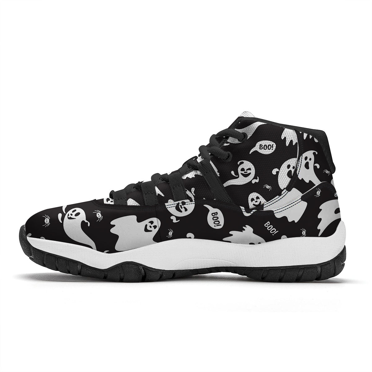White Ghost Print Pattern Black Bball Shoes-grizzshop