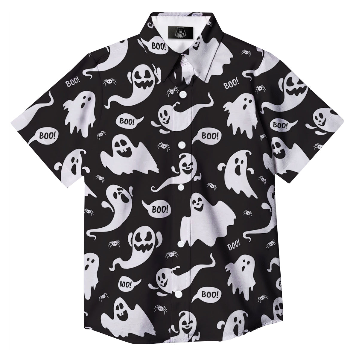White Ghost Print Pattern Button Up Shirt-grizzshop